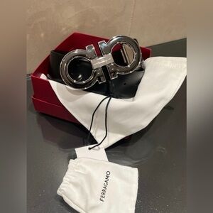 Salvatore Ferragamo Gancini Mens Reversible Belt Black Brown Size 115 Adjustable